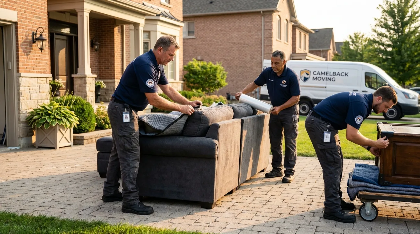Large estate moving crew wrapping furniture in Oil City, PA